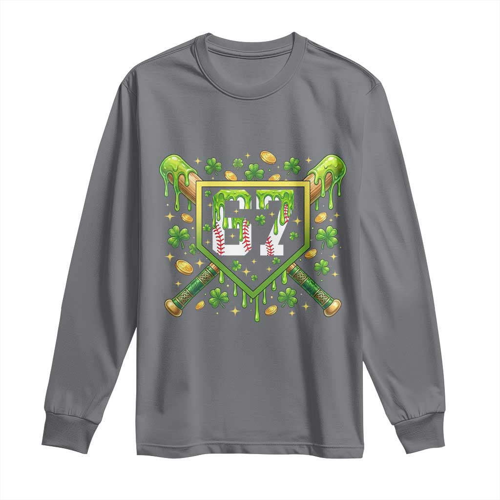 Funny St Patricks Day 67 Six Seven Baseball Ice Cream Drip Long Sleeve Shirt