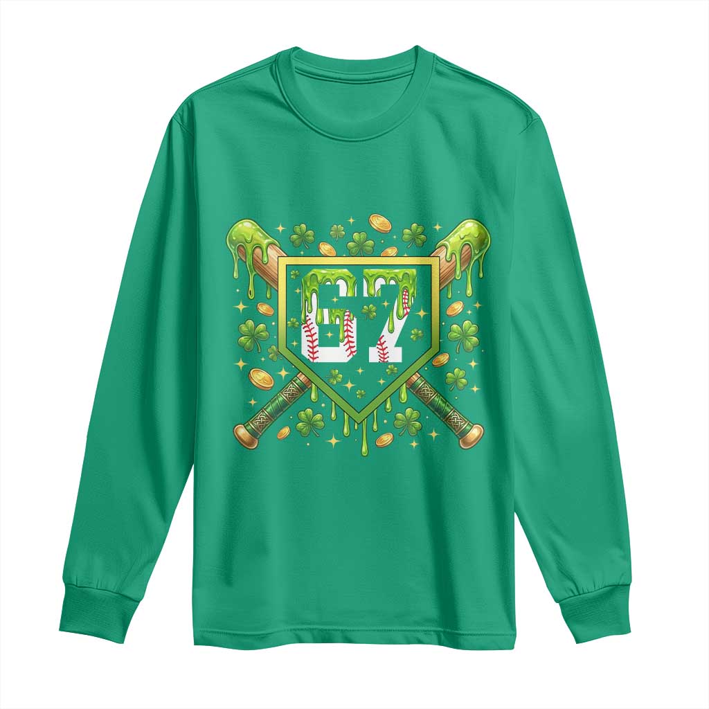 Funny St Patricks Day 67 Six Seven Baseball Ice Cream Drip Long Sleeve Shirt