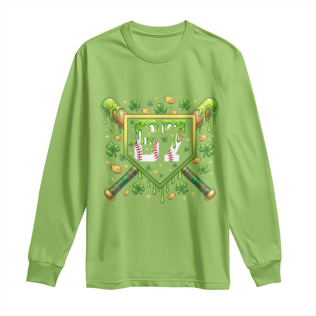 Funny St Patricks Day 67 Six Seven Baseball Ice Cream Drip Long Sleeve Shirt