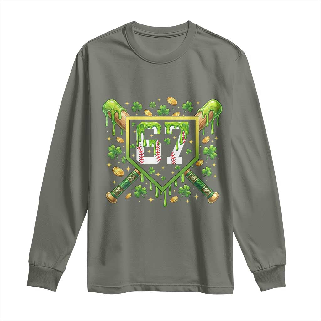 Funny St Patricks Day 67 Six Seven Baseball Ice Cream Drip Long Sleeve Shirt