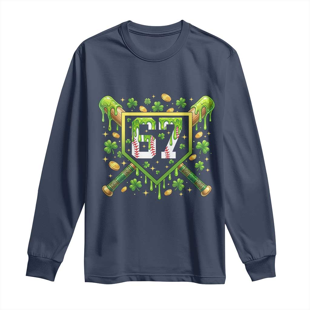 Funny St Patricks Day 67 Six Seven Baseball Ice Cream Drip Long Sleeve Shirt
