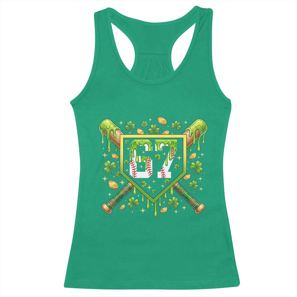 Funny St Patricks Day 67 Six Seven Baseball Ice Cream Drip Racerback Tank Top