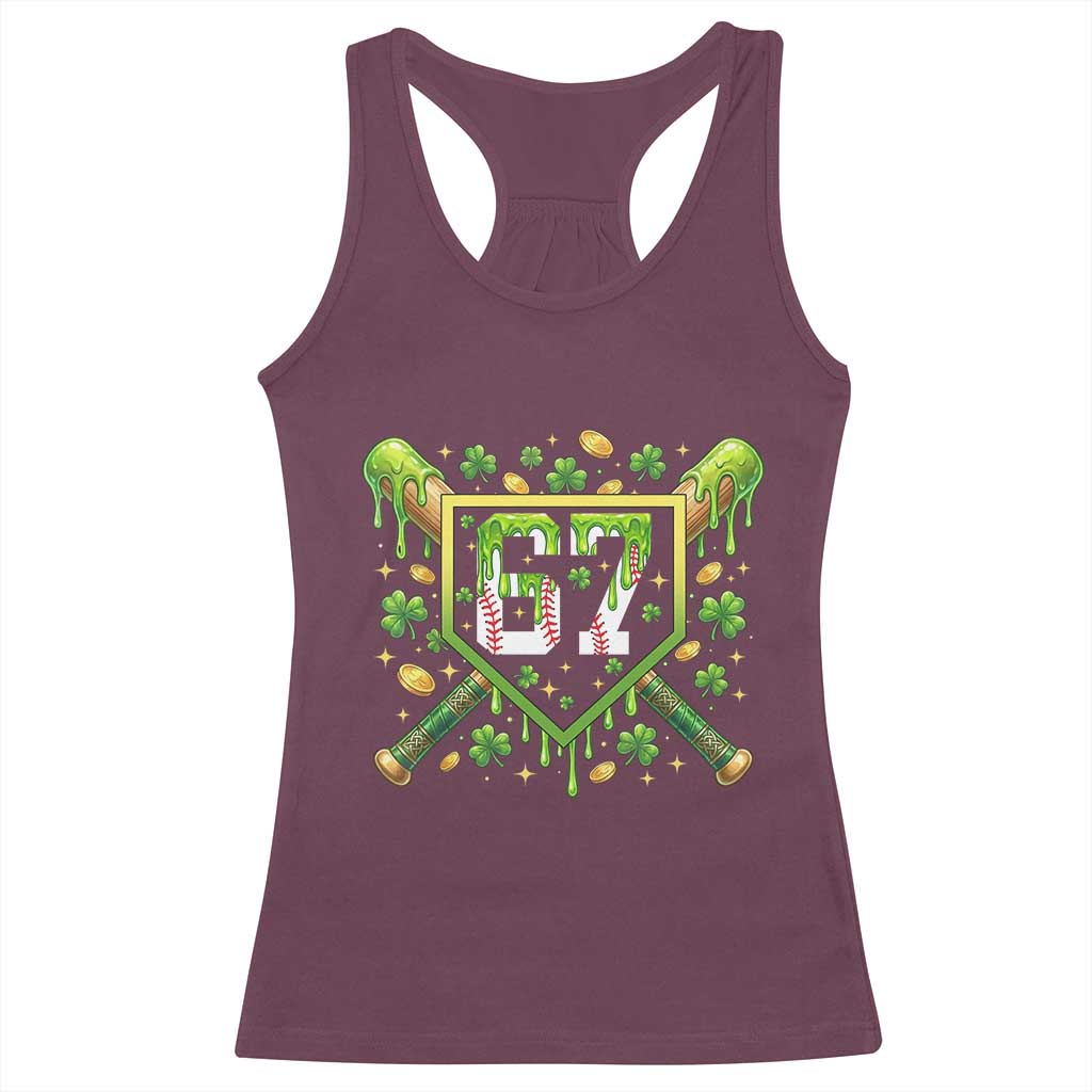 Funny St Patricks Day 67 Six Seven Baseball Ice Cream Drip Racerback Tank Top