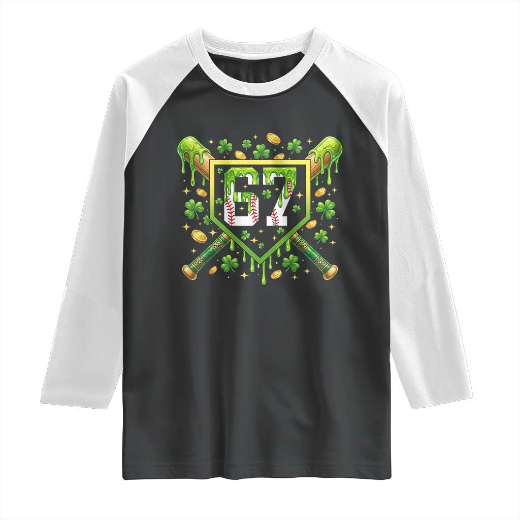 Funny St Patricks Day 67 Six Seven Baseball Ice Cream Drip Raglan Shirt