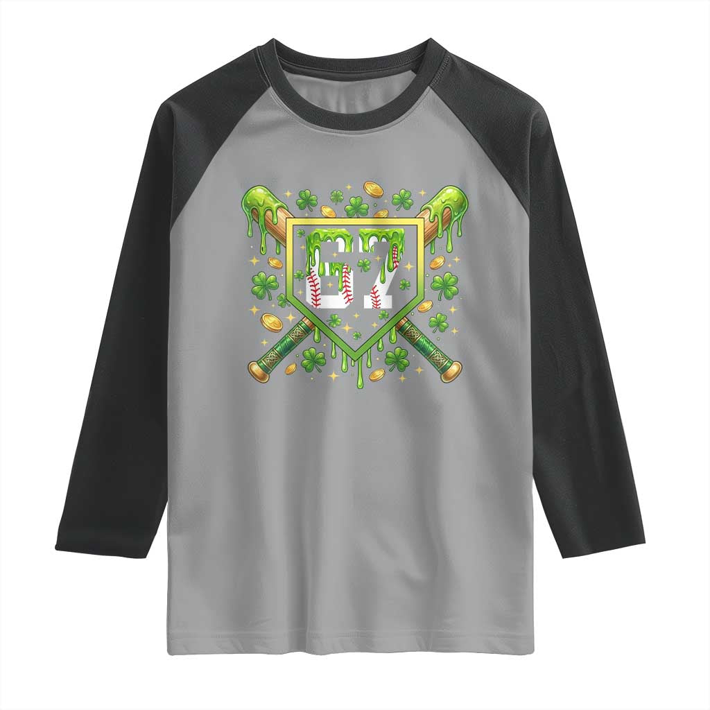 Funny St Patricks Day 67 Six Seven Baseball Ice Cream Drip Raglan Shirt
