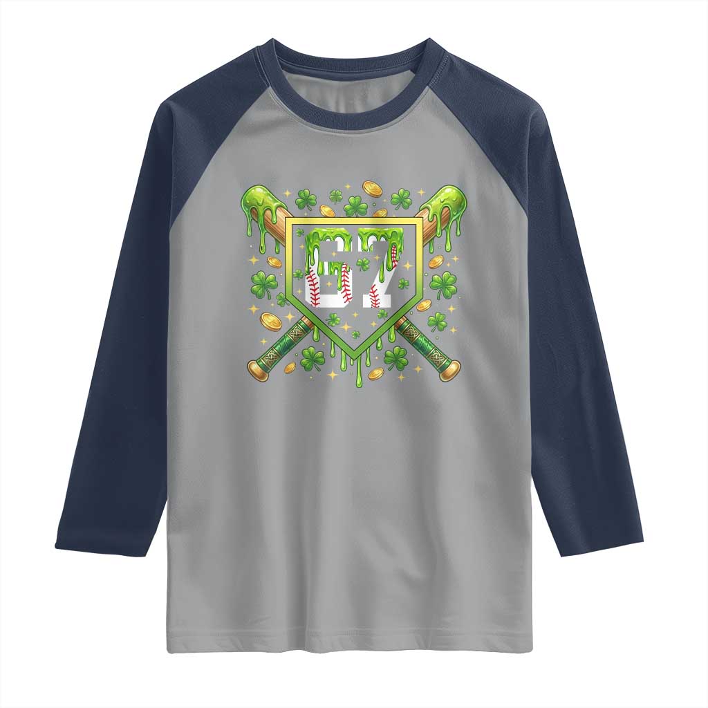 Funny St Patricks Day 67 Six Seven Baseball Ice Cream Drip Raglan Shirt