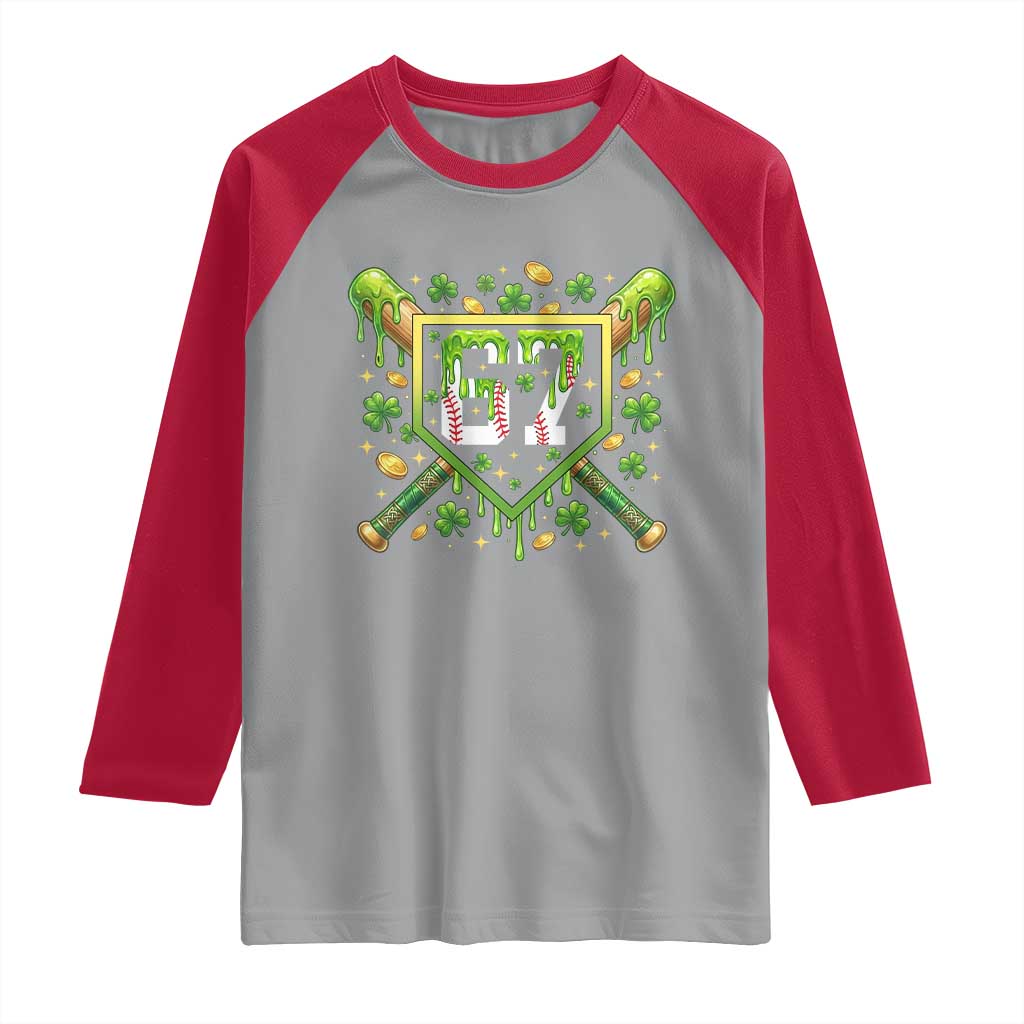 Funny St Patricks Day 67 Six Seven Baseball Ice Cream Drip Raglan Shirt