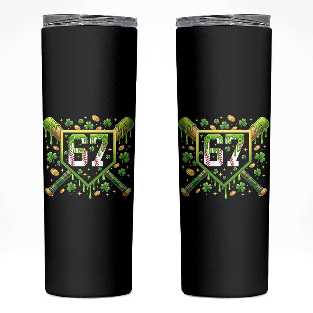Funny St Patricks Day 67 Six Seven Baseball Ice Cream Drip Skinny Tumbler