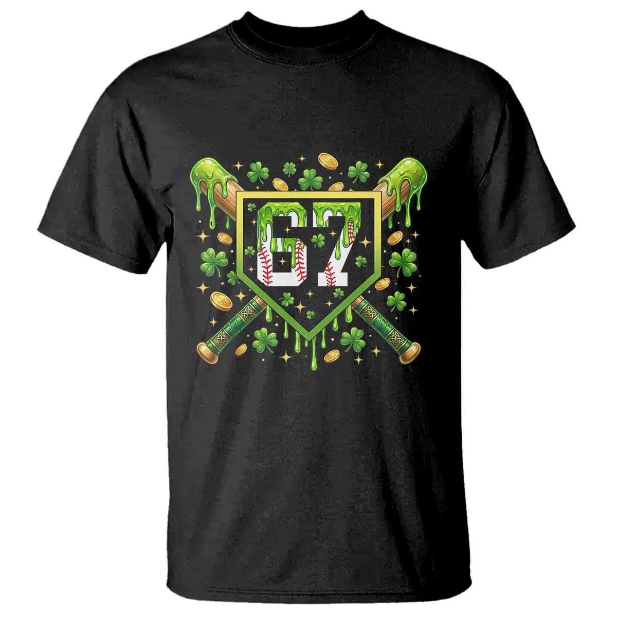 Funny St Patricks Day 67 Six Seven Baseball Ice Cream Drip T Shirt