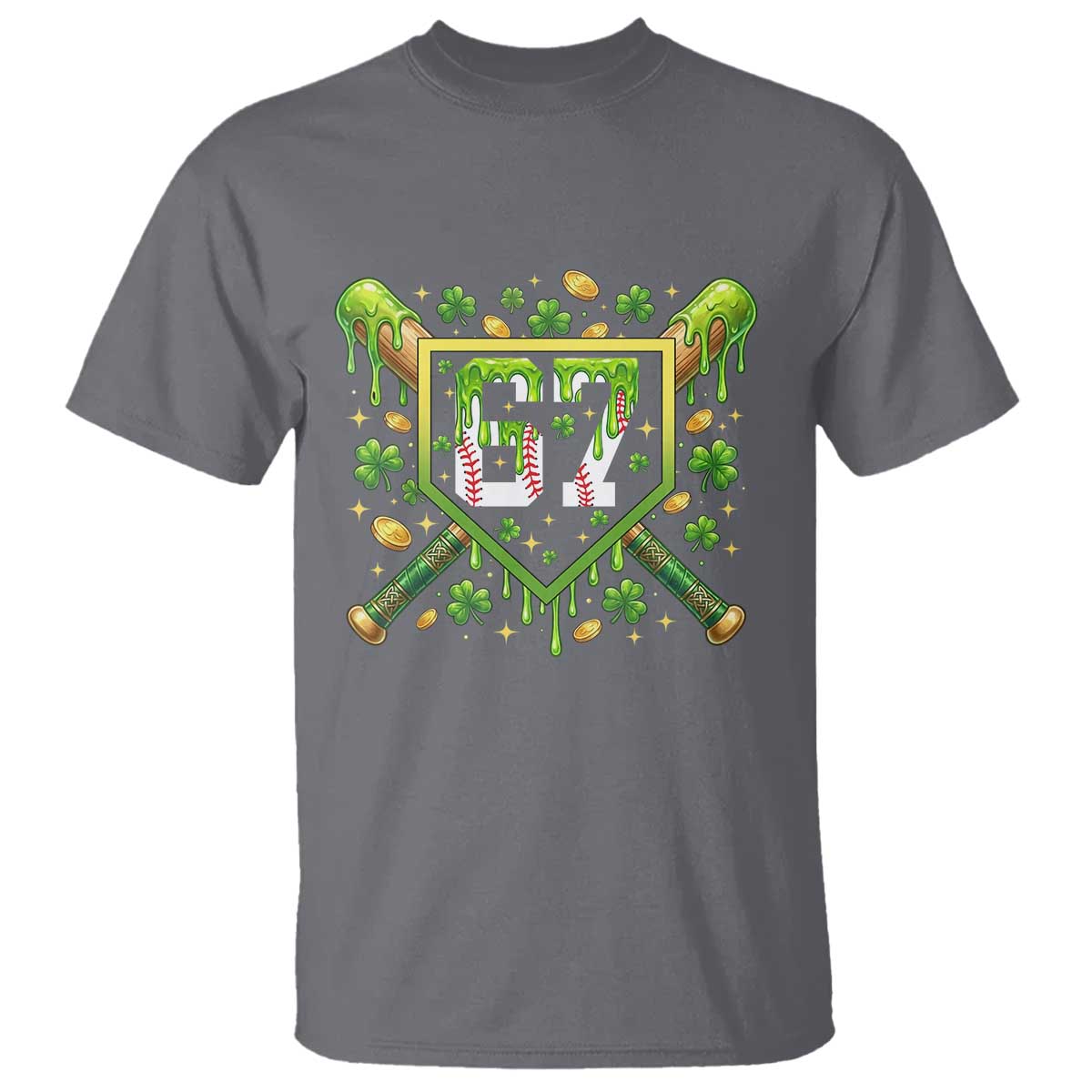Funny St Patricks Day 67 Six Seven Baseball Ice Cream Drip T Shirt