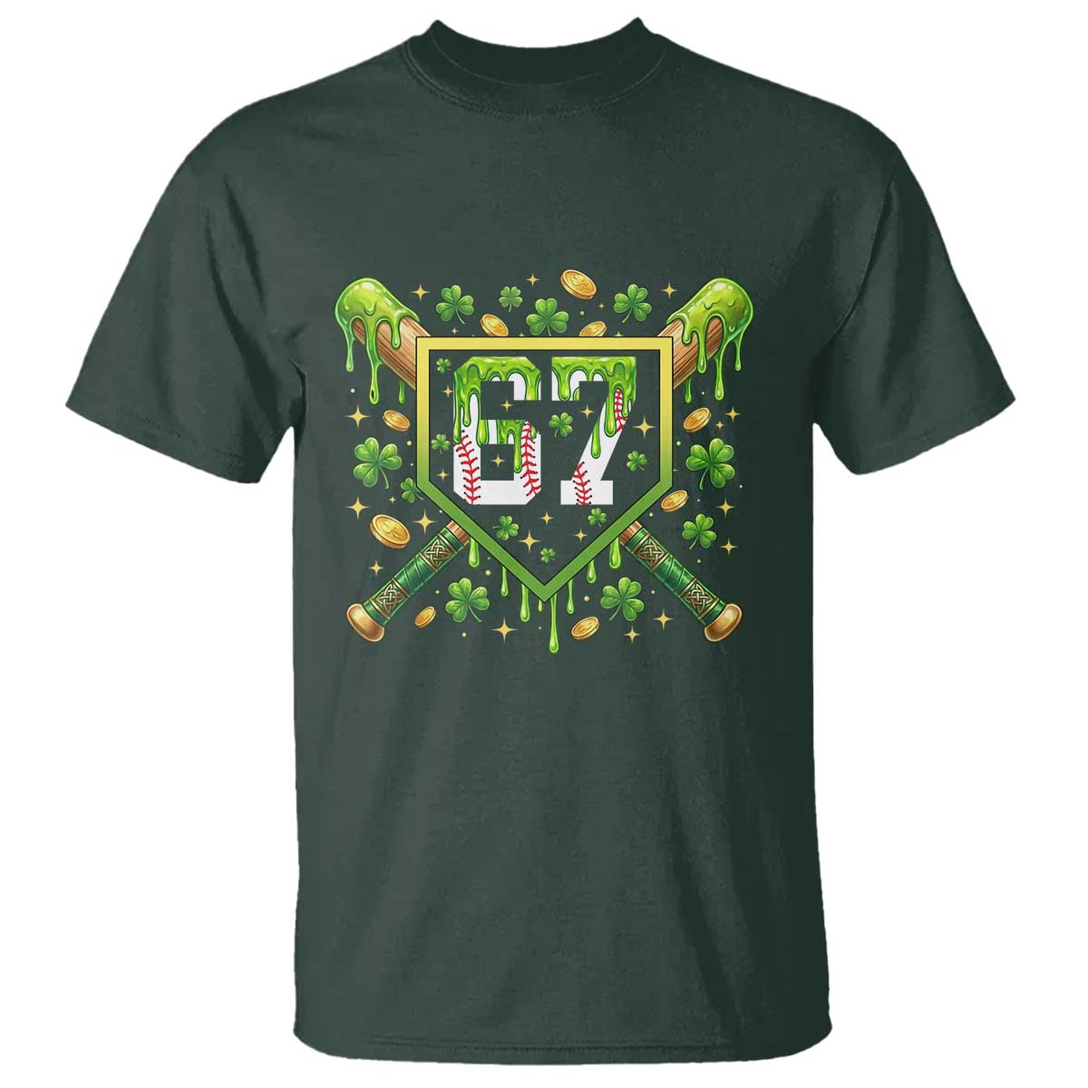 Funny St Patricks Day 67 Six Seven Baseball Ice Cream Drip T Shirt