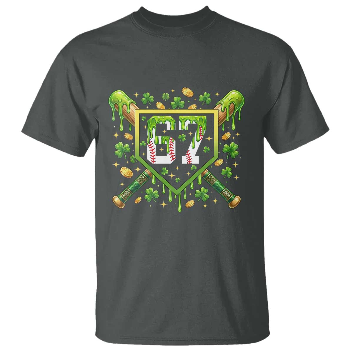 Funny St Patricks Day 67 Six Seven Baseball Ice Cream Drip T Shirt