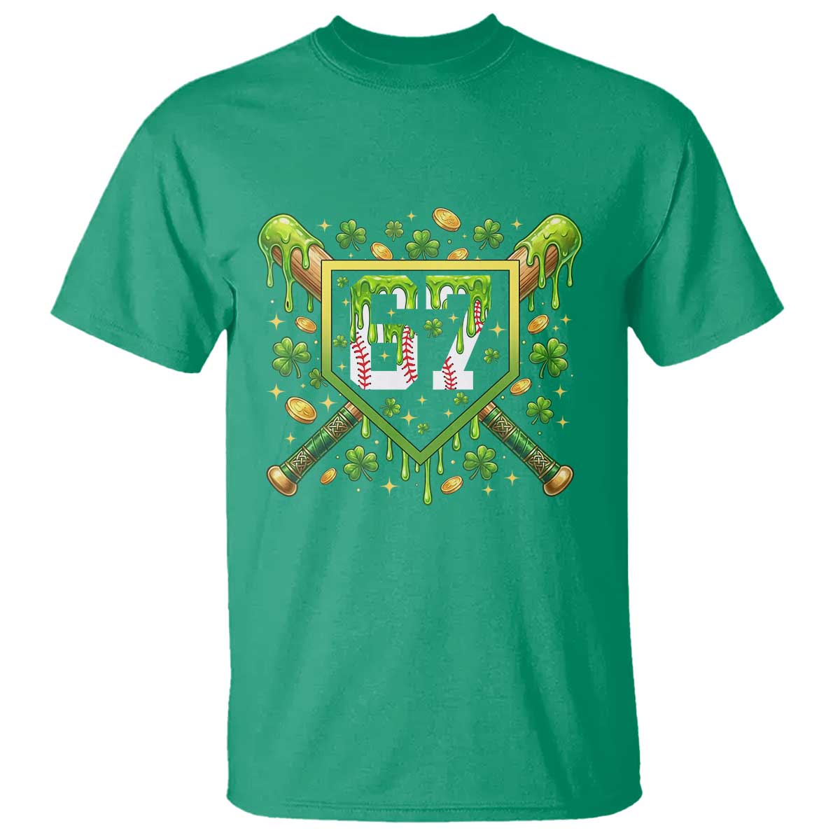 Funny St Patricks Day 67 Six Seven Baseball Ice Cream Drip T Shirt