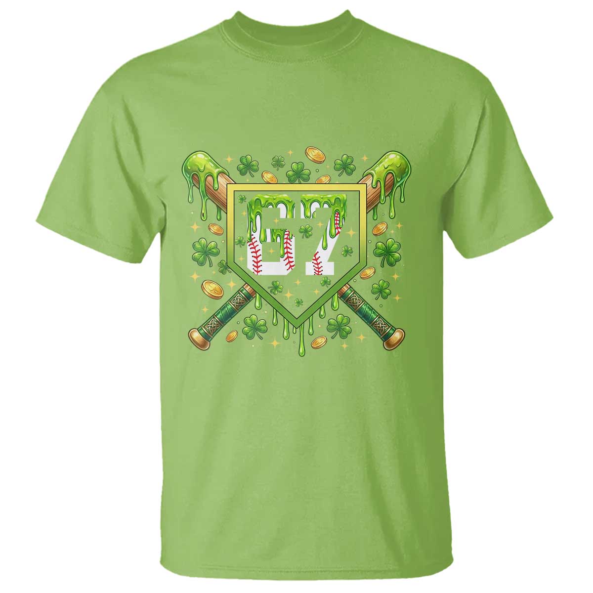 Funny St Patricks Day 67 Six Seven Baseball Ice Cream Drip T Shirt