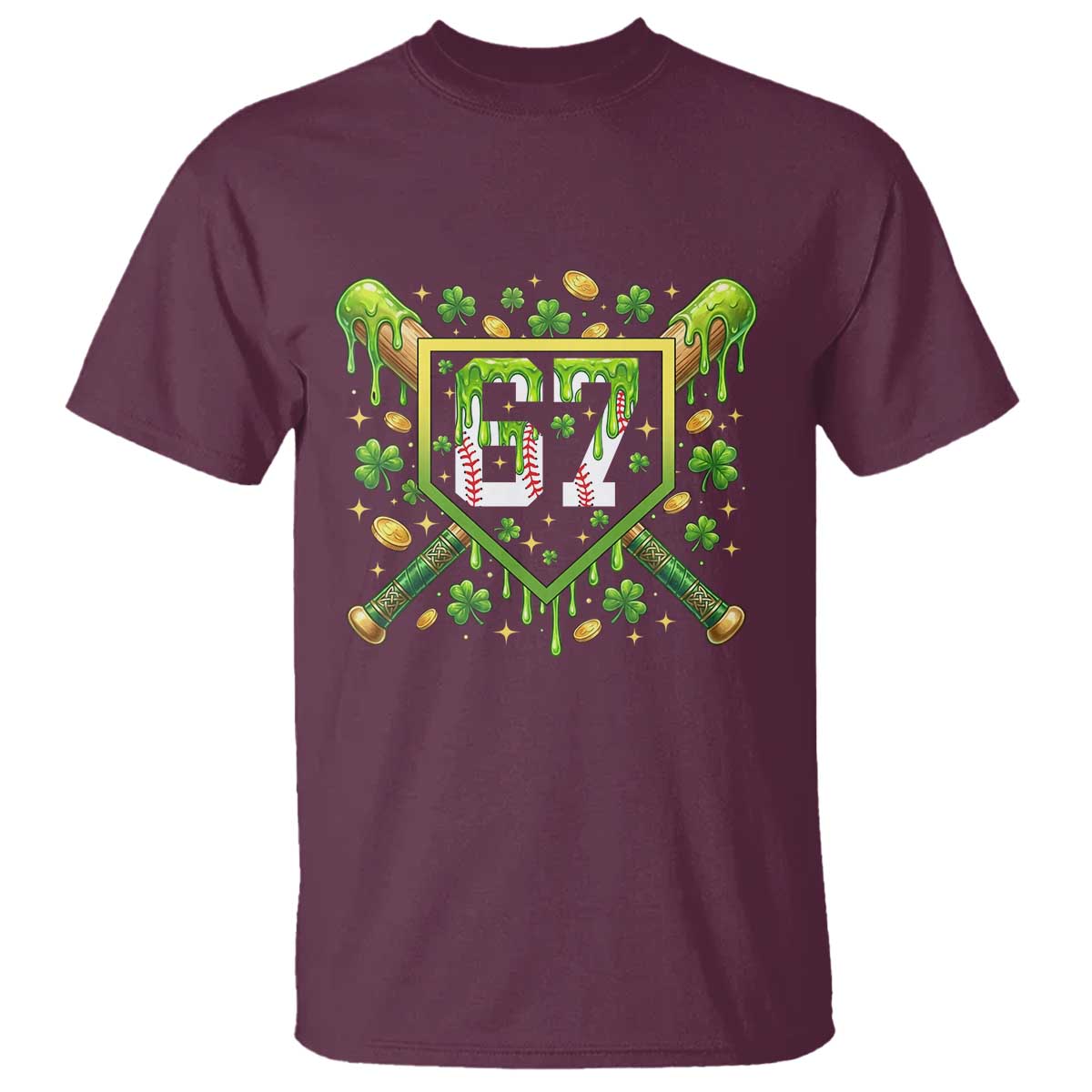 Funny St Patricks Day 67 Six Seven Baseball Ice Cream Drip T Shirt