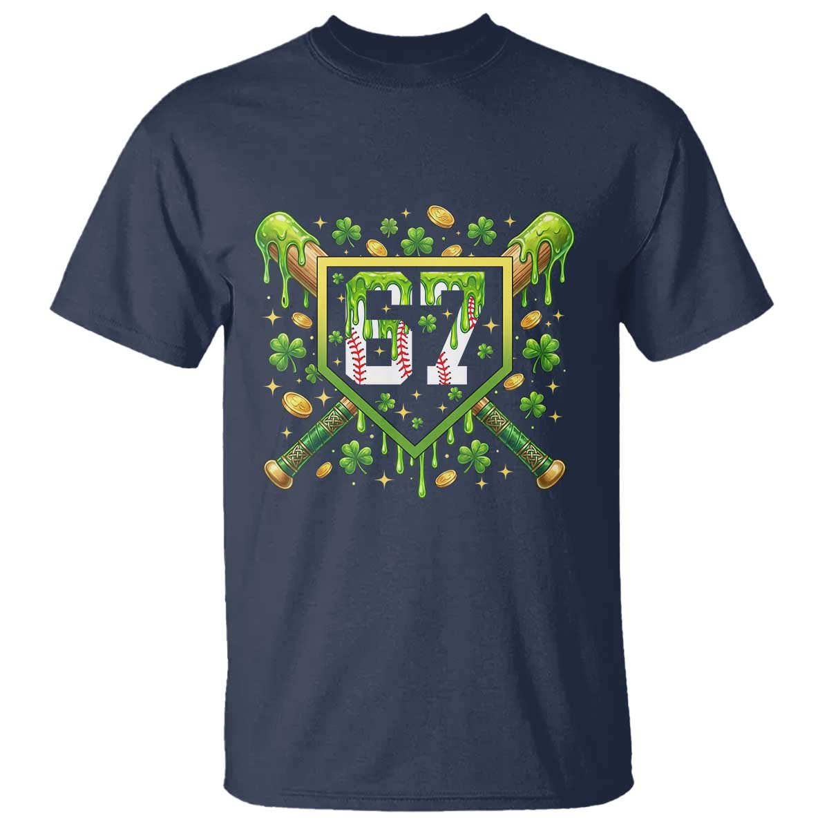 Funny St Patricks Day 67 Six Seven Baseball Ice Cream Drip T Shirt