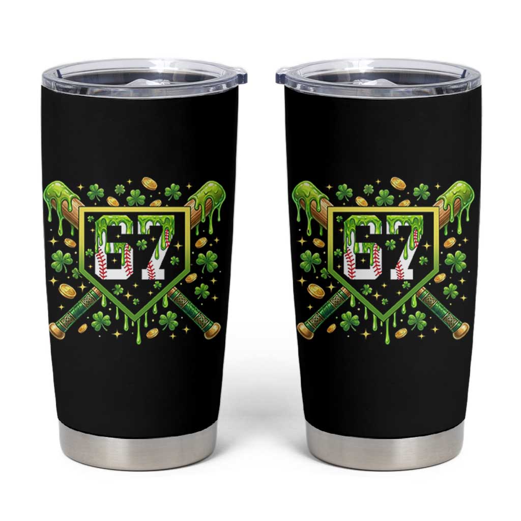 Funny St Patricks Day 67 Six Seven Baseball Ice Cream Drip Tumbler Cup
