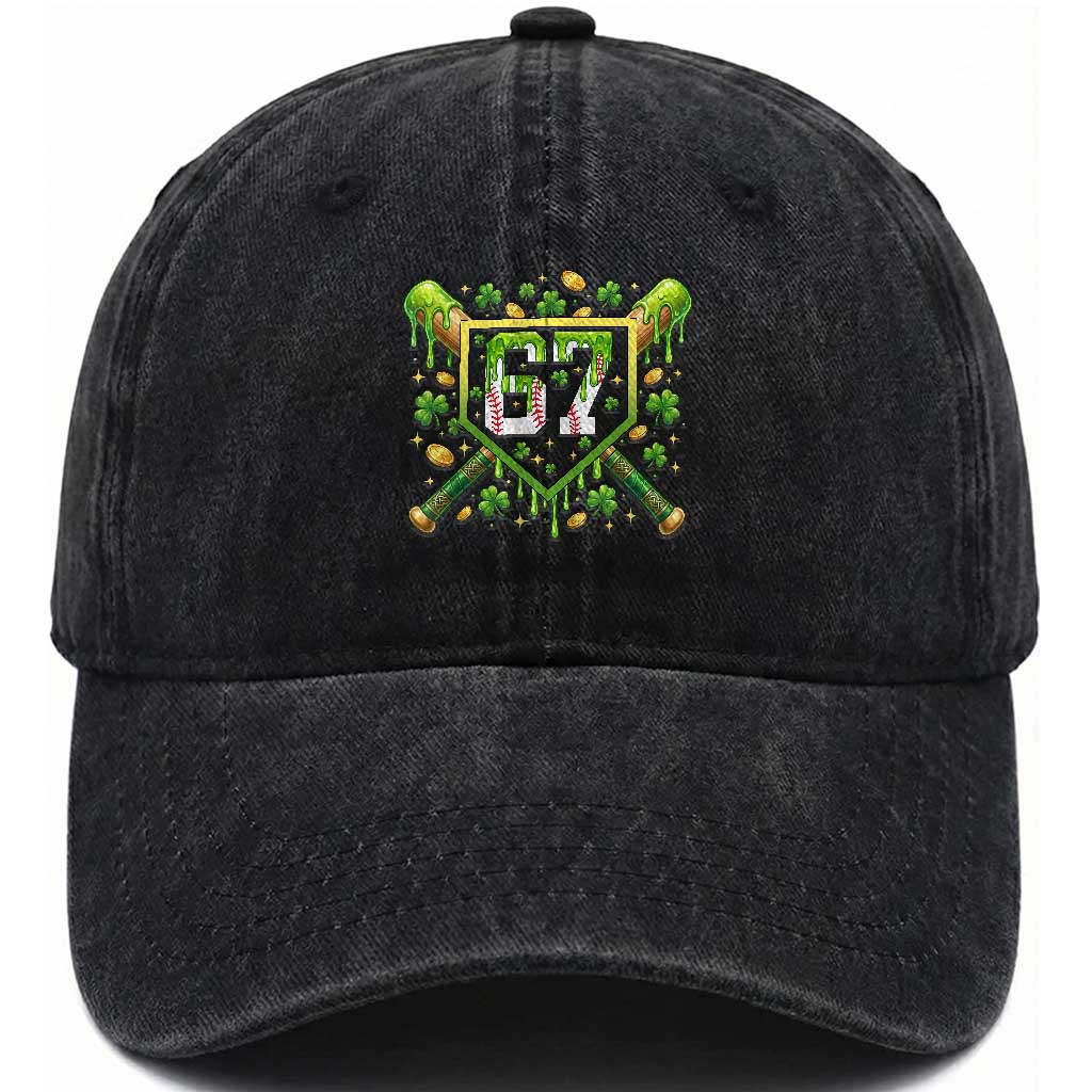 Funny St Patricks Day 67 Six Seven Baseball Ice Cream Drip Washed Cotton Baseball Cap