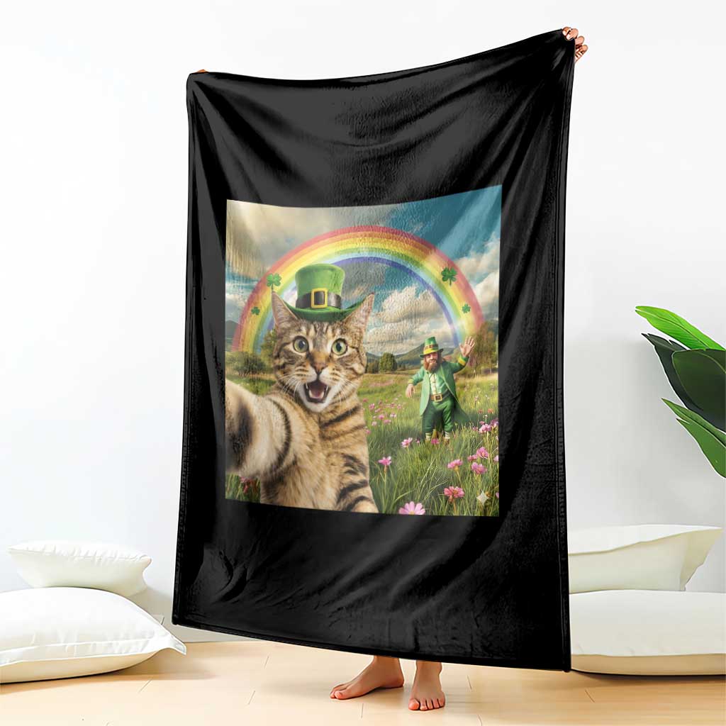 St Patricks Day Cat Selfie with Leprechaun Throw Blanket