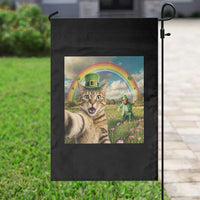 St Patricks Day Cat Selfie with Leprechaun Garden Flag