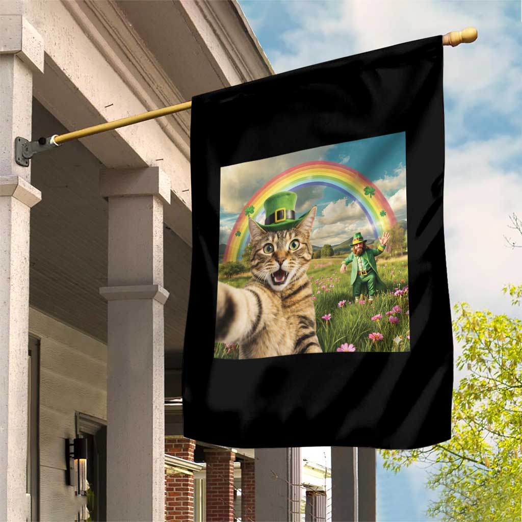 St Patricks Day Cat Selfie with Leprechaun Garden Flag
