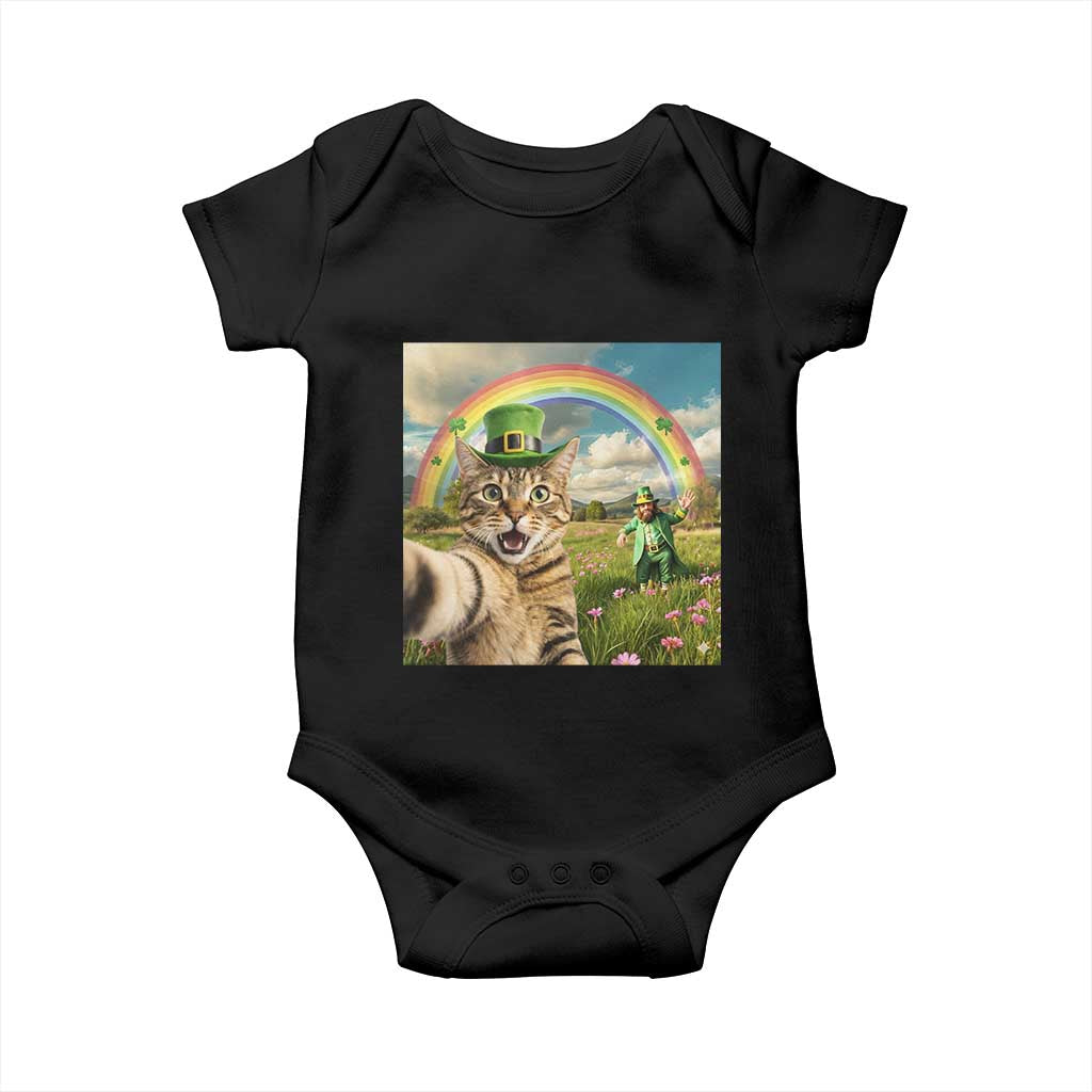 St Patricks Day Cat Selfie with Leprechaun Baby Onesie