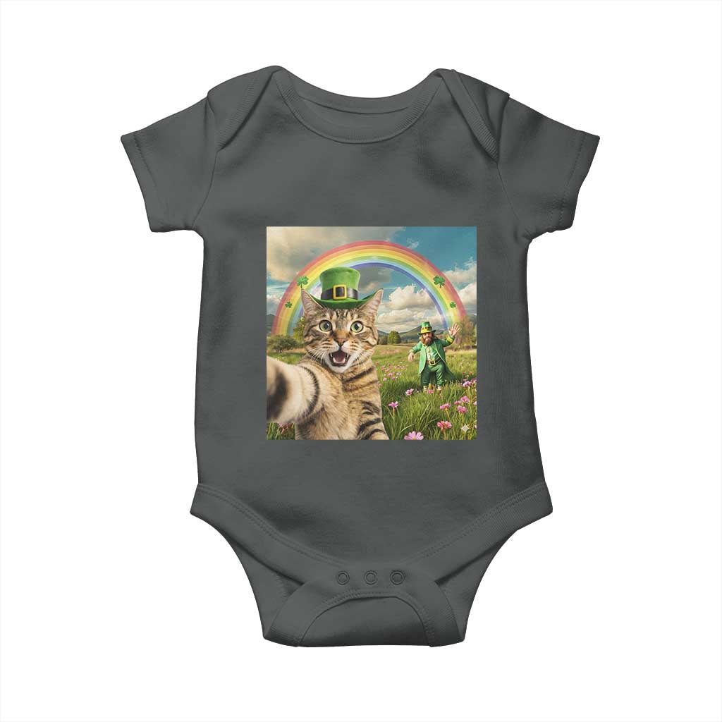 St Patricks Day Cat Selfie with Leprechaun Baby Onesie