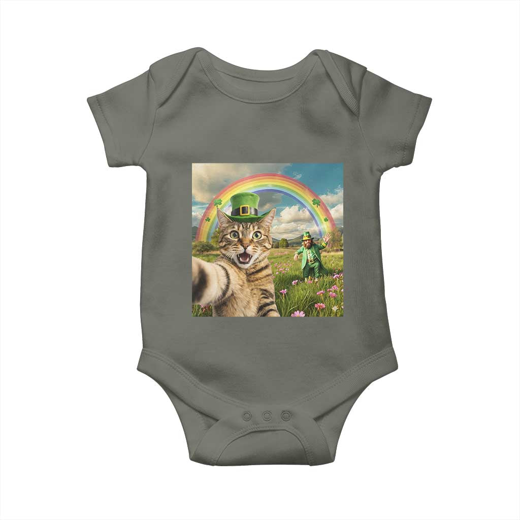 St Patricks Day Cat Selfie with Leprechaun Baby Onesie
