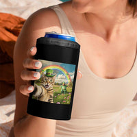 St Patricks Day Cat Selfie with Leprechaun 4 in 1 Can Cooler Tumbler