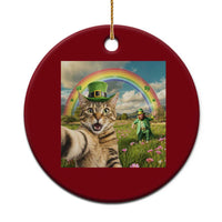 St Patricks Day Cat Selfie with Leprechaun Ceramic Ornament