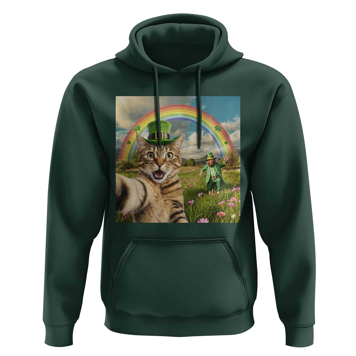 St Patricks Day Cat Selfie with Leprechaun Hoodie