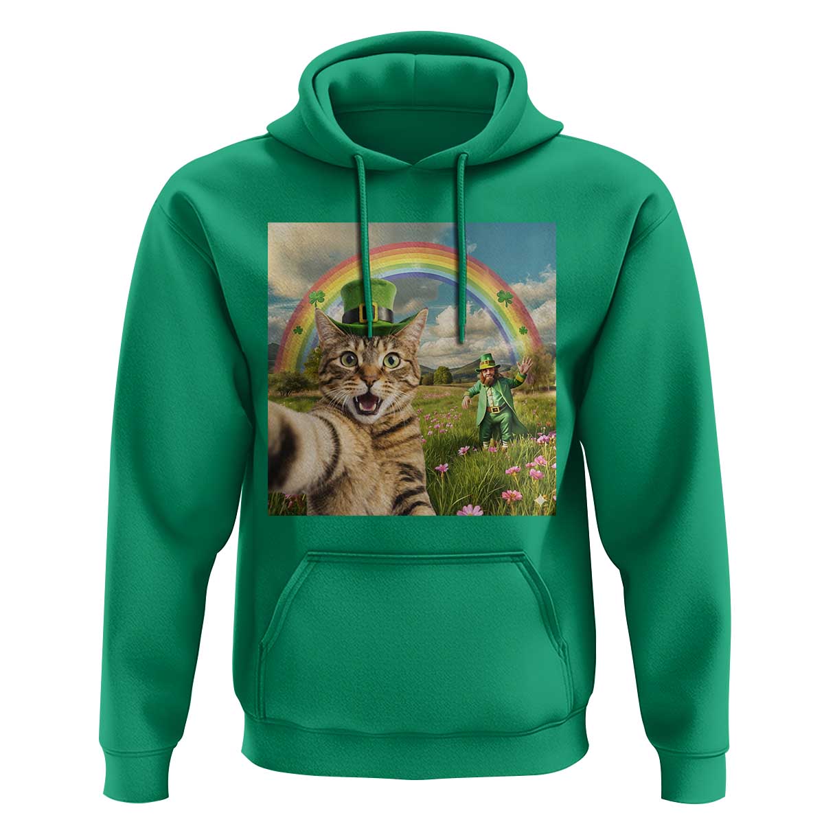 St Patricks Day Cat Selfie with Leprechaun Hoodie