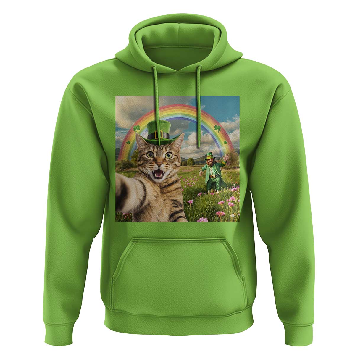 St Patricks Day Cat Selfie with Leprechaun Hoodie