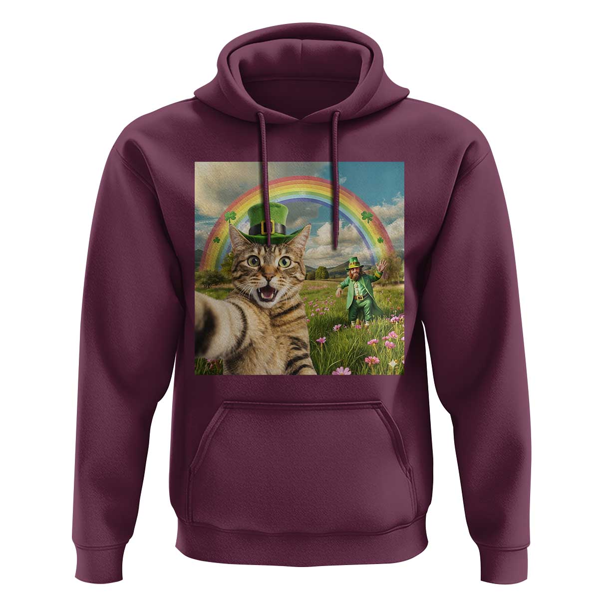 St Patricks Day Cat Selfie with Leprechaun Hoodie