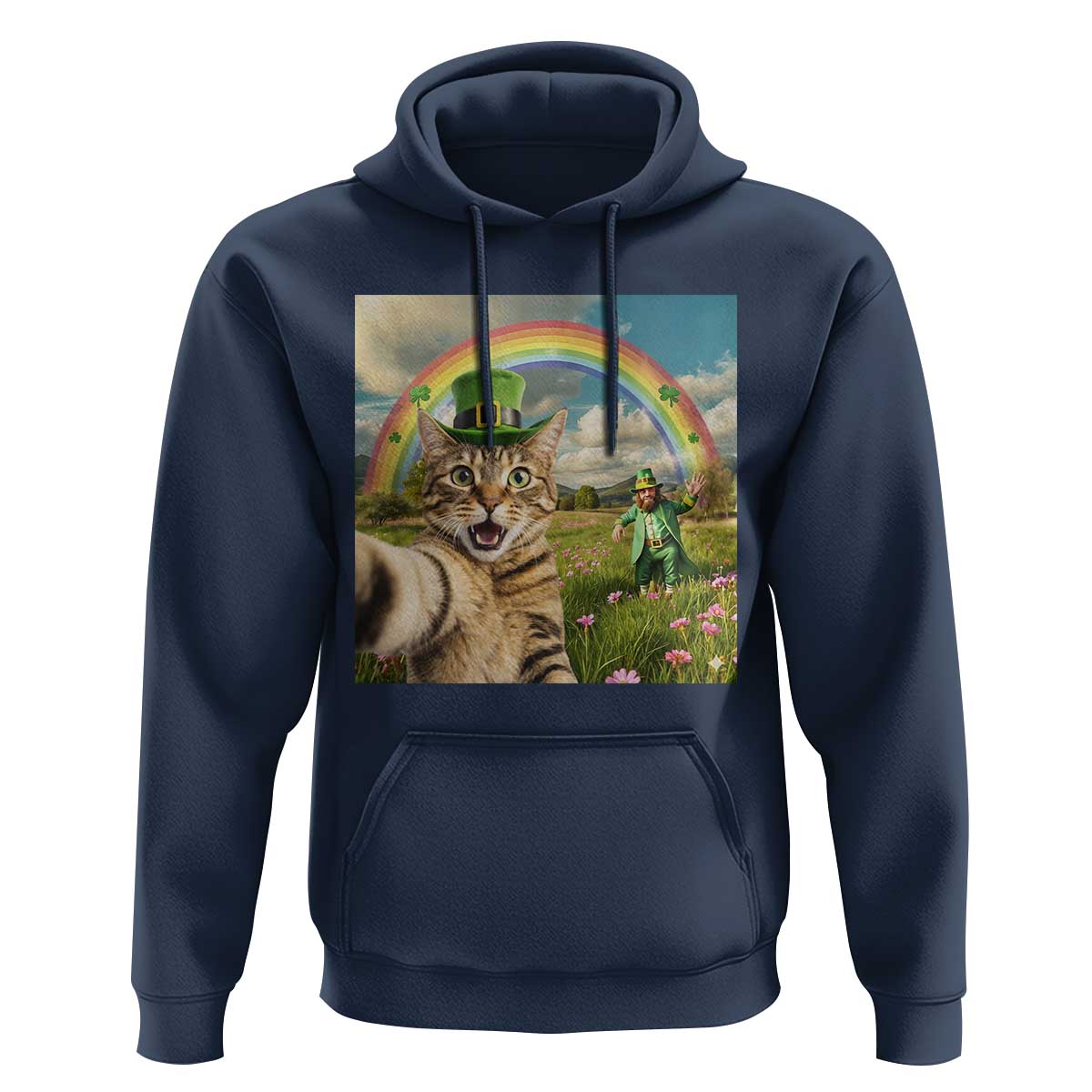 St Patricks Day Cat Selfie with Leprechaun Hoodie