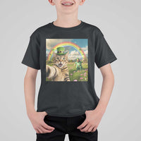St Patricks Day Cat Selfie with Leprechaun T Shirt For Kid