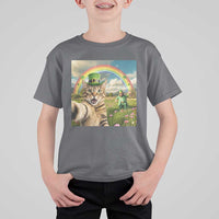 St Patricks Day Cat Selfie with Leprechaun T Shirt For Kid