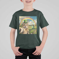 St Patricks Day Cat Selfie with Leprechaun T Shirt For Kid