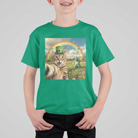 St Patricks Day Cat Selfie with Leprechaun T Shirt For Kid