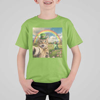St Patricks Day Cat Selfie with Leprechaun T Shirt For Kid