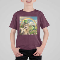 St Patricks Day Cat Selfie with Leprechaun T Shirt For Kid