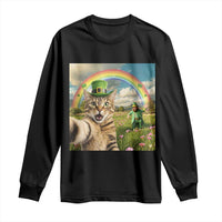 St Patricks Day Cat Selfie with Leprechaun Long Sleeve Shirt