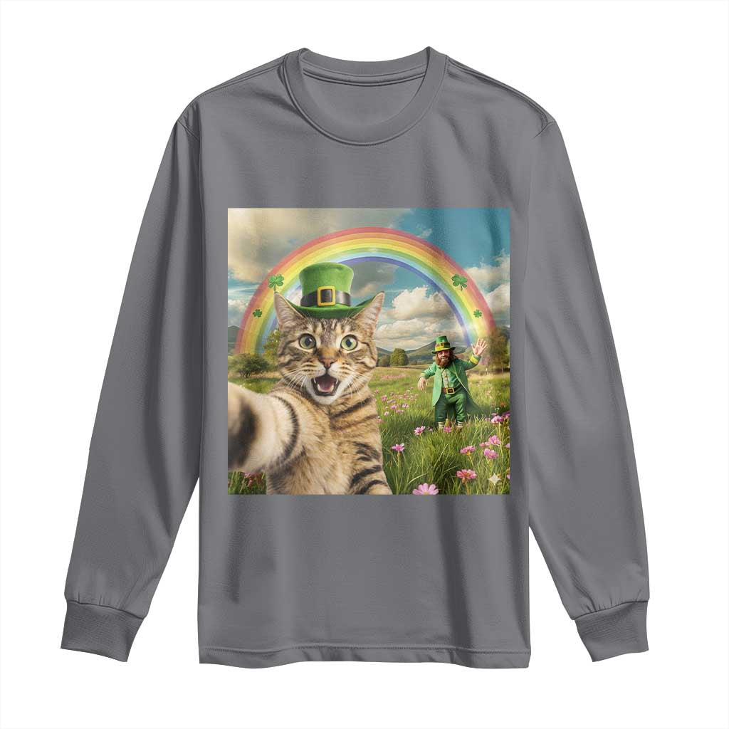 St Patricks Day Cat Selfie with Leprechaun Long Sleeve Shirt