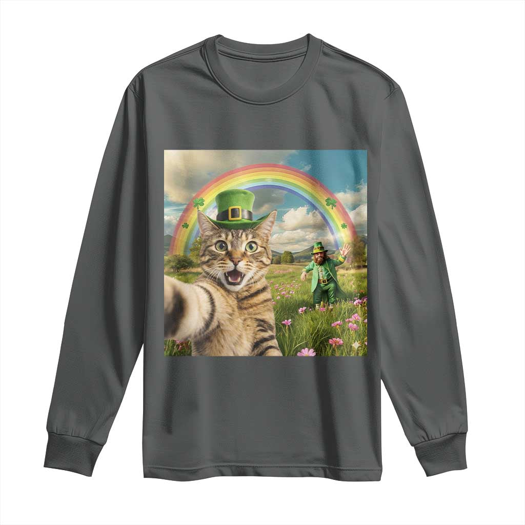 St Patricks Day Cat Selfie with Leprechaun Long Sleeve Shirt