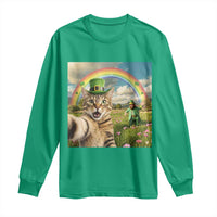 St Patricks Day Cat Selfie with Leprechaun Long Sleeve Shirt