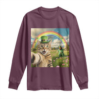 St Patricks Day Cat Selfie with Leprechaun Long Sleeve Shirt