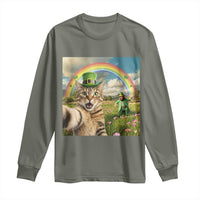 St Patricks Day Cat Selfie with Leprechaun Long Sleeve Shirt