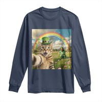 St Patricks Day Cat Selfie with Leprechaun Long Sleeve Shirt