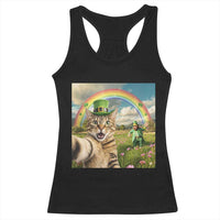 St Patricks Day Cat Selfie with Leprechaun Racerback Tank Top