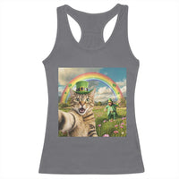 St Patricks Day Cat Selfie with Leprechaun Racerback Tank Top
